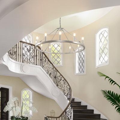 Courteney 12 - Light Steel Dimmable Wagon Wheel Chandelier