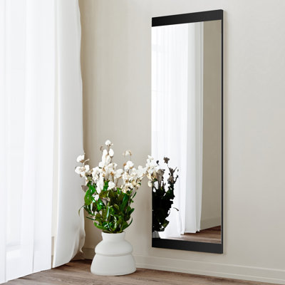 Modern Adjustable Wall Mirror, Black, 47.2 x 15.7 x 0.9 inches | 100% MDF Construction, Assembled & Versatile for Horizontal/Vertical Display | Sleek Solid Color Design, Ideal for Contemporary Home Décor