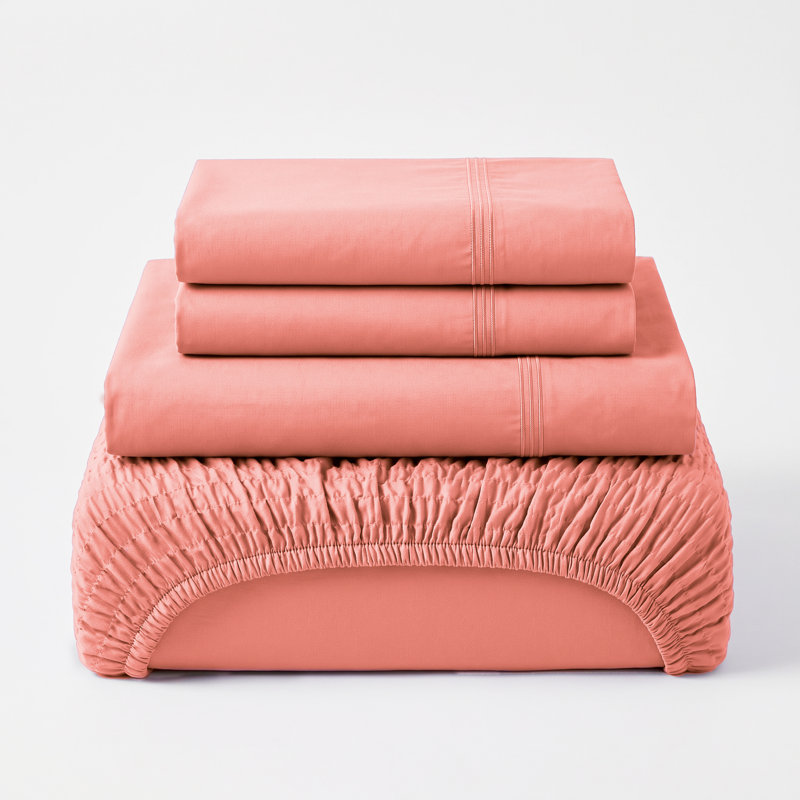 BedTite 4PC Fit Microfiber Sheet Set - Elastic Seamless Fits between 7" and 20" Deep Pocket, Salmon