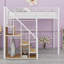 Lit mezzanine simple en métal équipé d'un escalier de rangement et d'une petite armoire-489030747