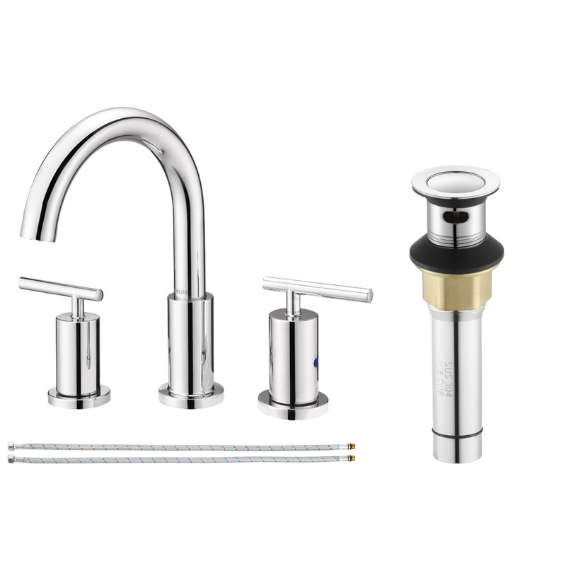 Widespread 2 Handles Bathroom Faucet with Water Supply Lines, Polished Chrome, Without Pop Up Drain