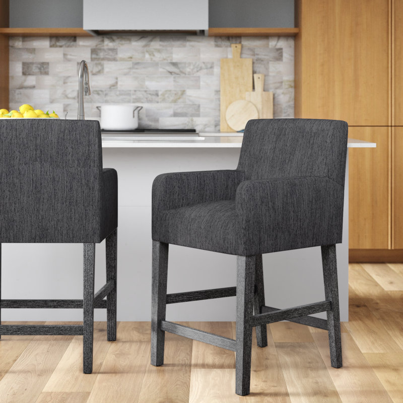 Tabouret en bois massif Alighiero, Gris anthracite / gris patiné, 2, Tabouret de comptoir (siège d'une hauteur de 26 p