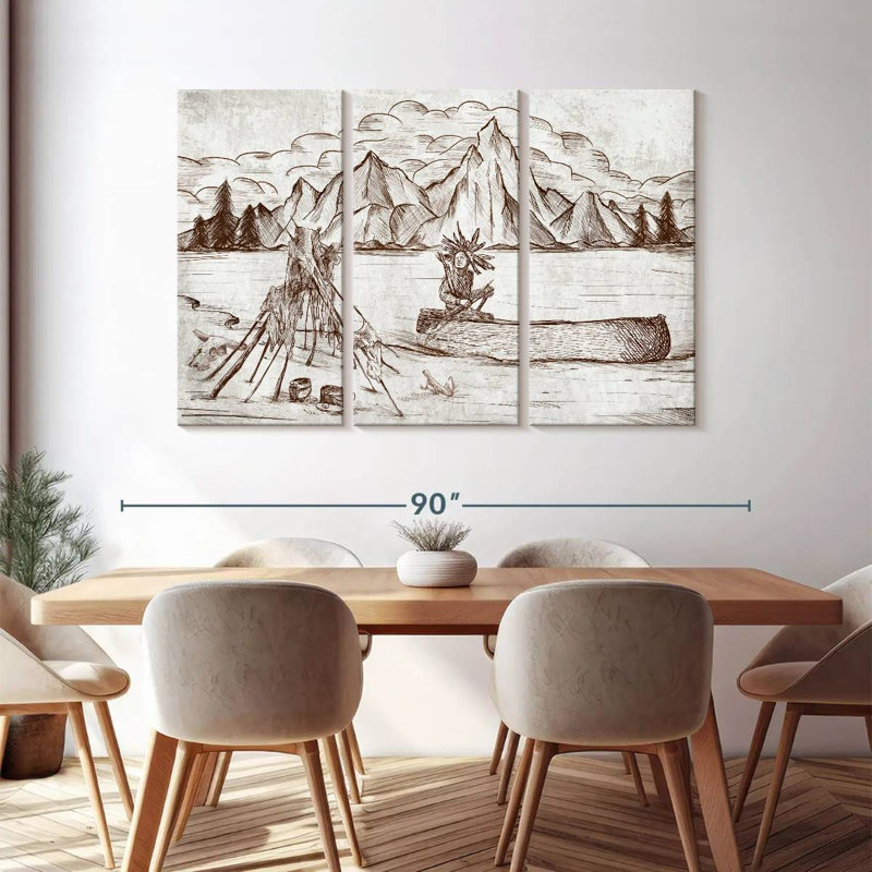 " Wild West Indians Multi Piece Canvas Print " by Vintage Vibes Group 3 - Pieces, 48" H x 74" W x 1.25" D