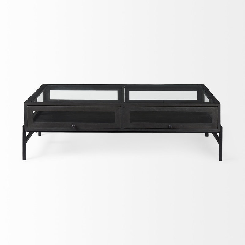 Warner Coffee Table with Storage, 15" x 49.5" x 29.5", Dark Brown, Black