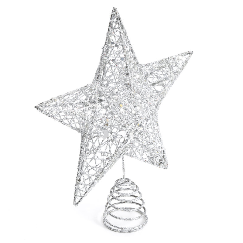 Ironwork glitter Christmas tree star topper, Silver