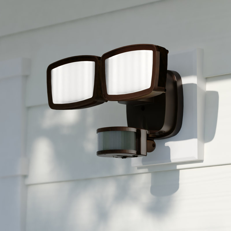 2 - Head LED Hardwired Dusk to Dawn Outdoor Security Flood Light with Motion Sensor and Timer, Brown