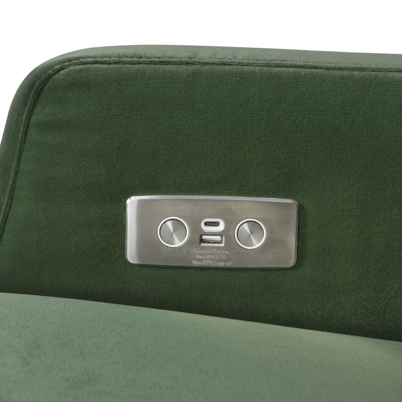Forest Green Velvet Swivel Recliner with Light Wood Base