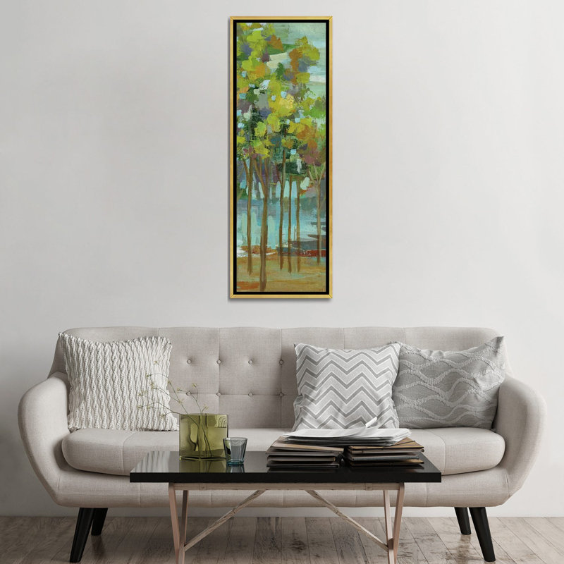«Spring Trees Panel II» par Silvia Vassileva, reproduction d'art panoramique sur toile, Toile encadrée d'or