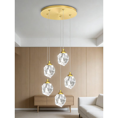 5-Light Crystal Chandelier With Dimmable LED Lights, Adjustable Hanging Pendant Light Fixture For Kitchen Island, Dining Room, Living Room And Foyer