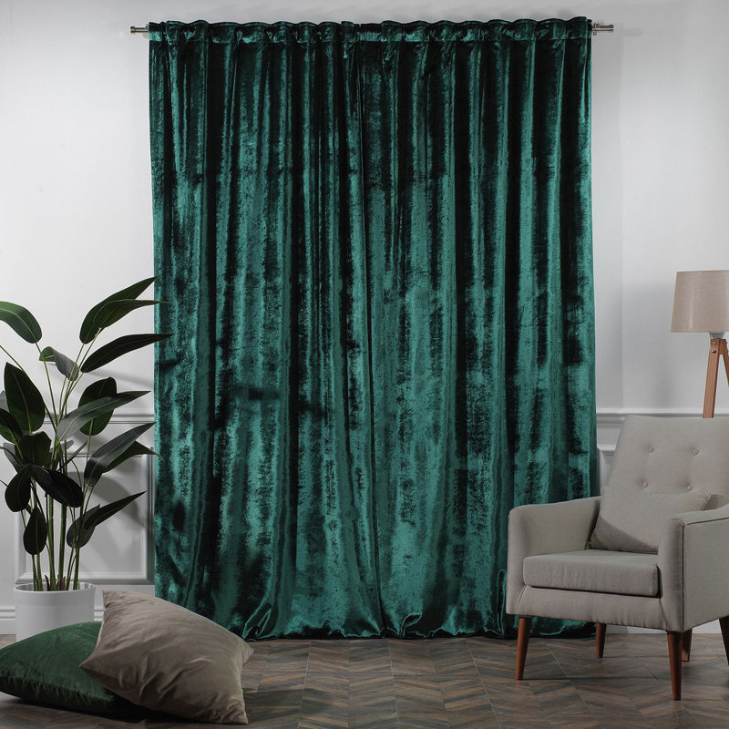 Panneau de rideau simple doublé occultant en velours brillant extra large et très long, L 52 po x L 192 po, 22 émeraude
