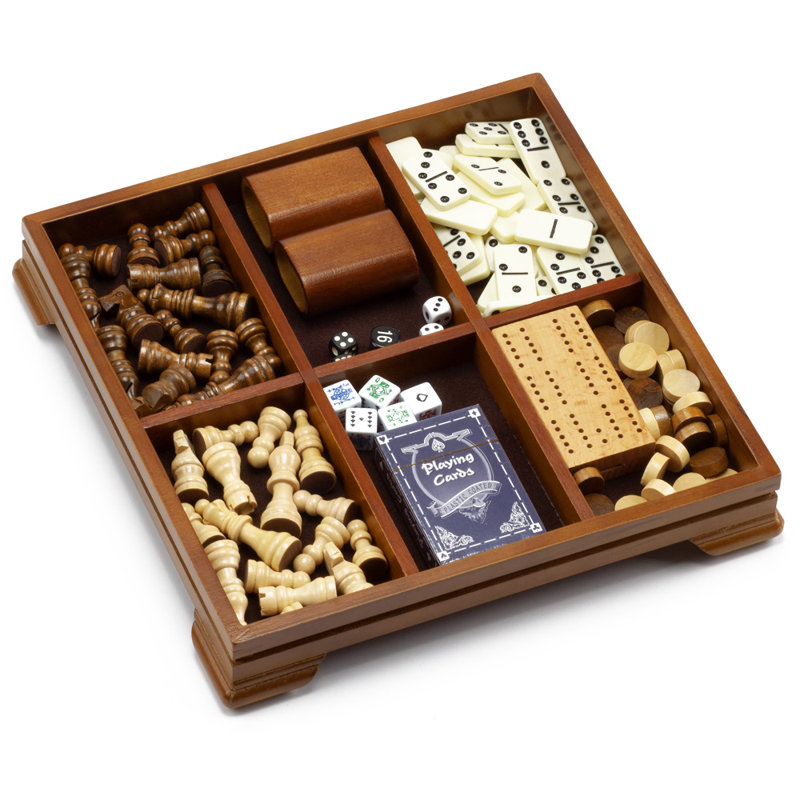 Deluxe Wooden 7-in-1 Board Game Set with Storage