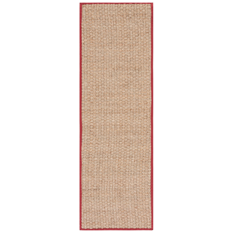 Debroh Natural / Red Fiber Seagrass Solid Color Rug, Runner 2'6" x 14'
