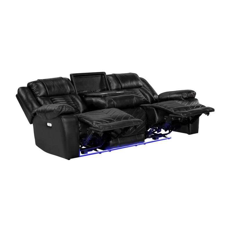Ensemble de canapé noir luxueux 2 pièces avec causeuse inclinable électrique à DEL avec ports de charge et porte-gobelets avec chargeur sans fil et haut-parleurs