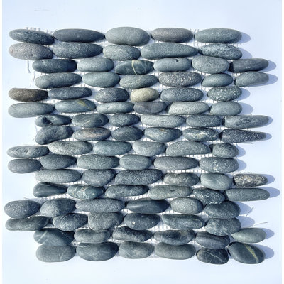 Standing Pebble Mosaic Grey/Black 12" x 12" Natural Stone Mosaic Tile