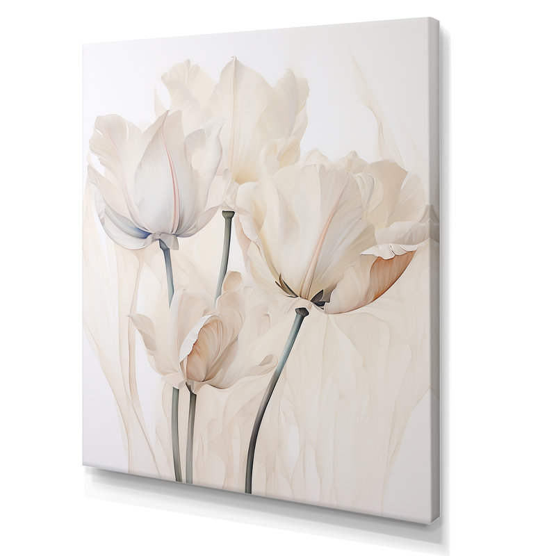 «Minimalisme beige tulipes symphonie I sur toile», Toile tendue, H 32 po x l 16 po x P 1 po