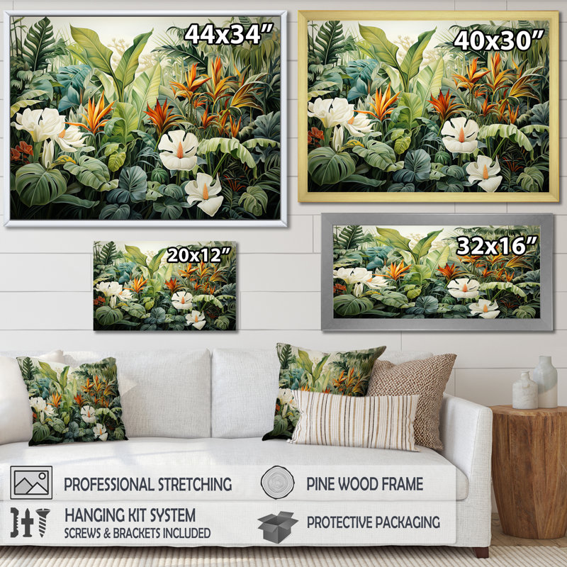 White Contemporary Botany Jungle Wonders, 24" H x 32" W x 1" D, Wrapped Canvas
