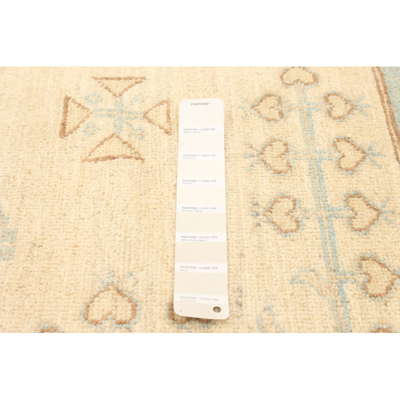 Tapis décoratif de Ivoire en laine de conception unique 8 pi 2 po x 9 pi 4 po noué à la main