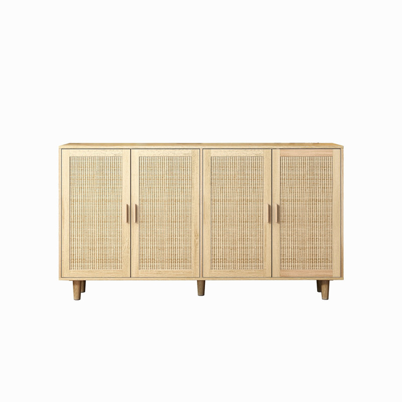 Armoire de rangement élégante et fonctionnelle en rotin à 4 portes 62,20 po, pour la chambre à coucher, le salon, le bureau, facile à assembler