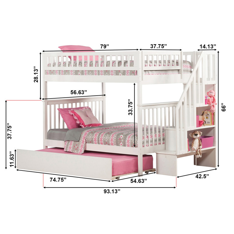 Lit superposé avec lit gigogne Nala Kids, Double sur double, Blanc