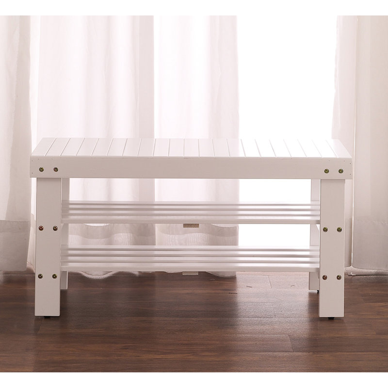 Banc à chaussures blanc en bois massif avec tablette - Meuble robuste et pratique facile à installer, Blanc