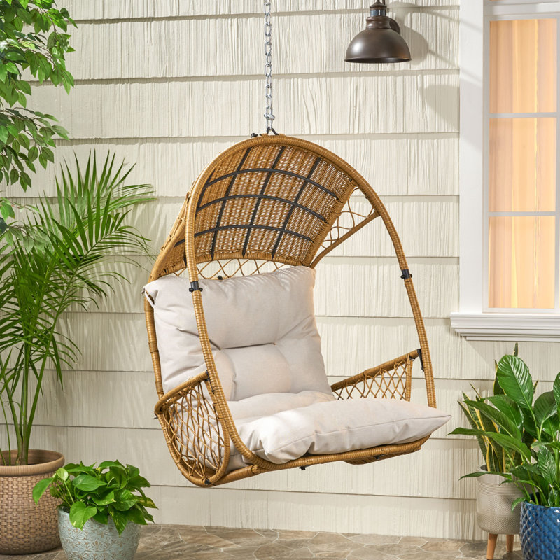 MALIA HANGING CHAIR, Beige Cushion/Natural Frame