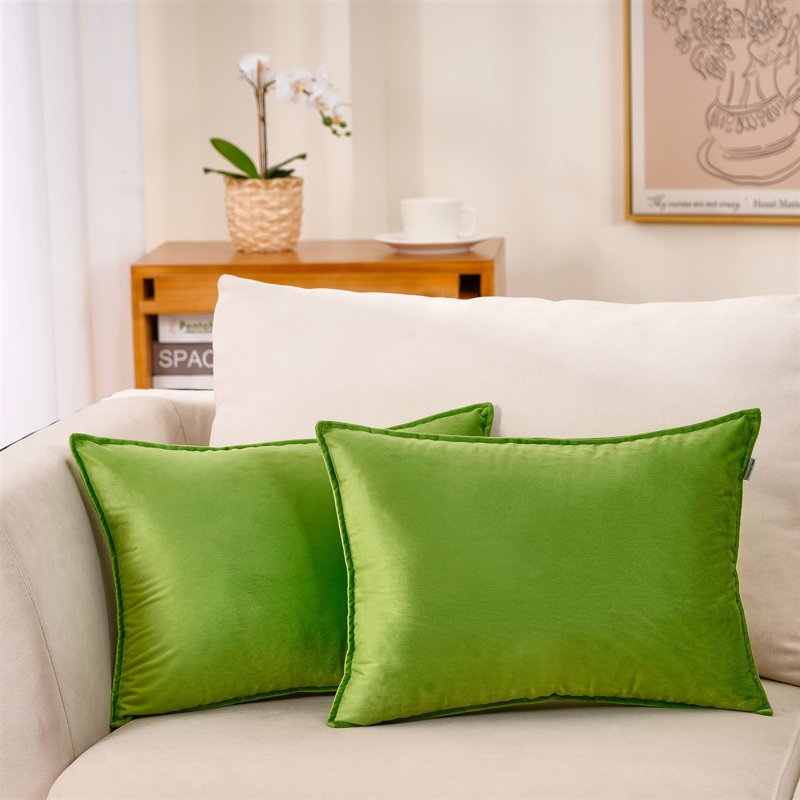 Housse de coussin carré en velours à bride, Vert pomme, Housse de coussin seulement - sans coussin