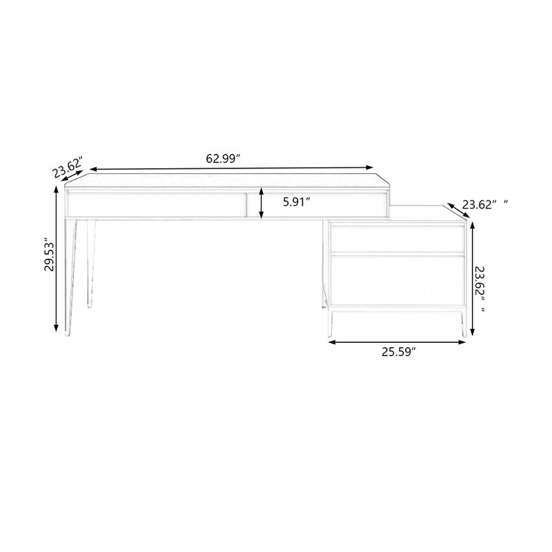 Bureau rectangulaire gris en bois manufacturé avec 4 tiroirs, H 5,91 po x l 62,99 po x P 23,62 po