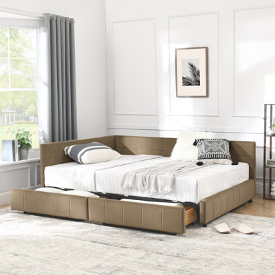 Cadre de lit double avec revêtement et rangement en velours - pratique pour le salon de la chambre à coucher, brun confortable et élégant