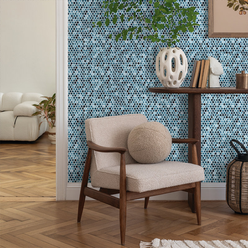 Eterna Penny 12"x12" Recycled Glass Mosaic Tile, Poseidon