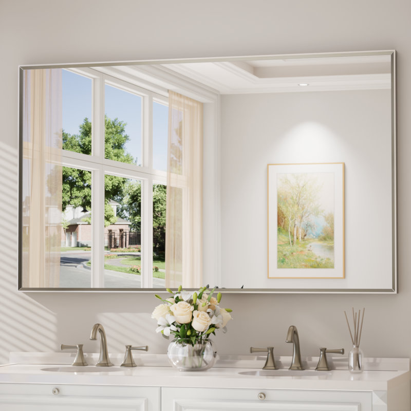 Aluminium Mirror, Rectangle, 152.4cm x 91.4cm, Brushed Nickel