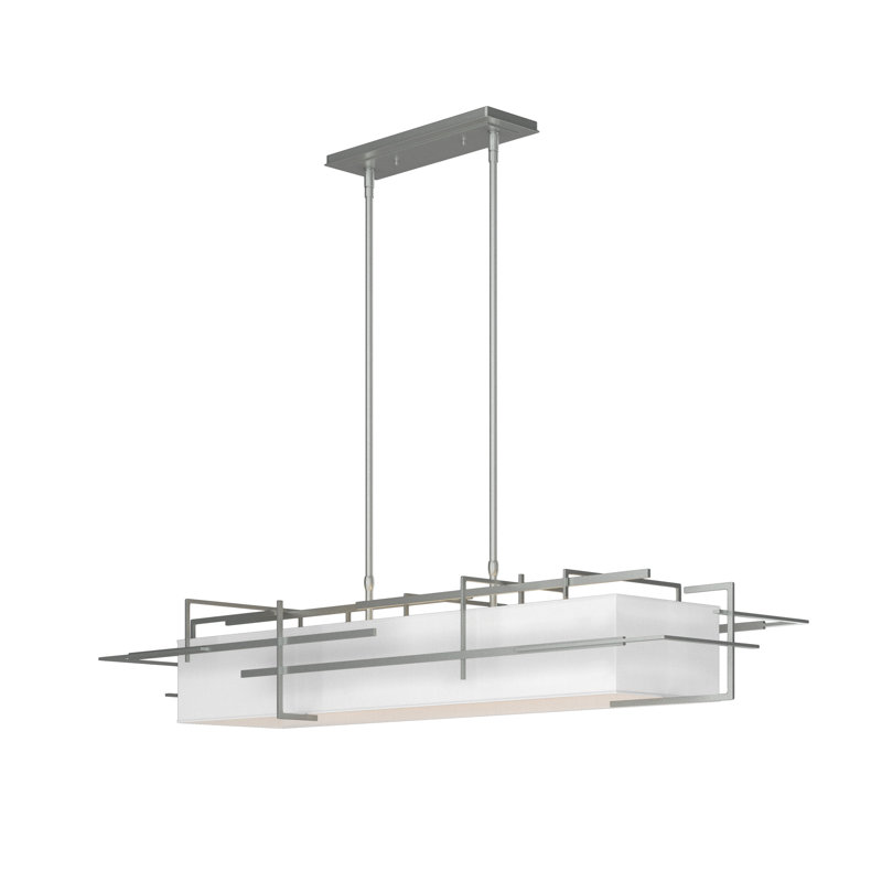 4 - Light Kitchen Island Linear Pendant, Natural Anna, Vintage Platinum