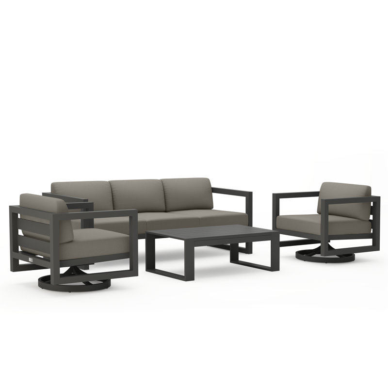 Avion 4 Piece Sofa Set With Swivel, Slate, Canvas Charcoal Sunbrella® Canvas