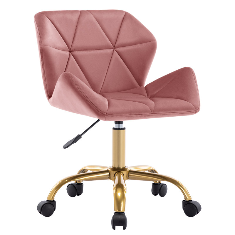 Chaise de bureau pivotante en velours Alec, Rose