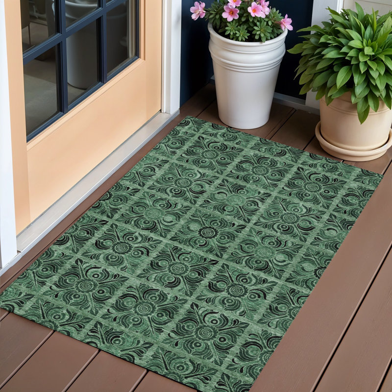 Tapis intérieur / extérieur lavable 3 pi x 5 pi vert et gris anthracite