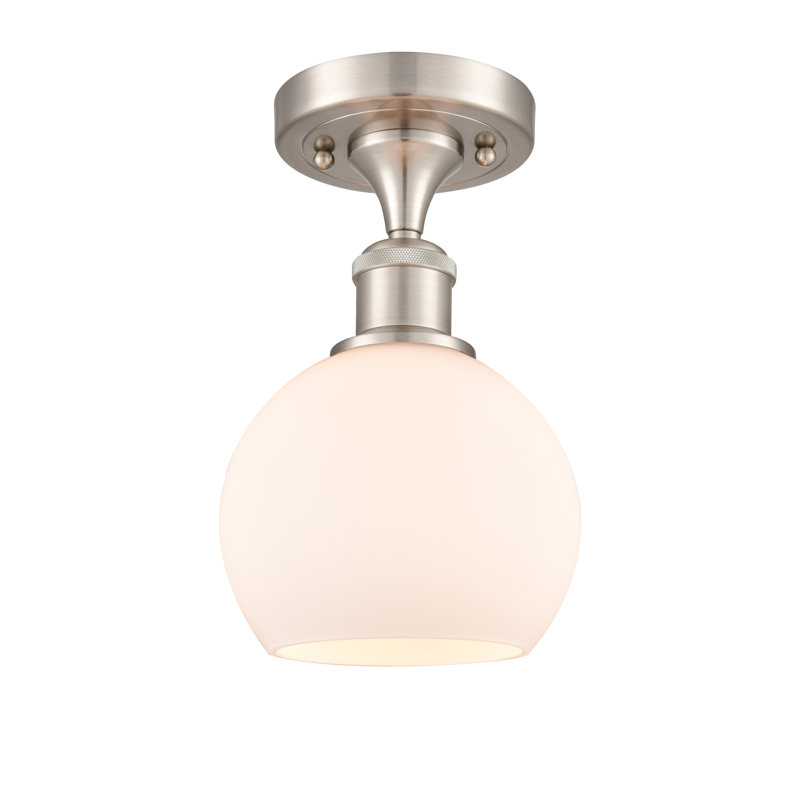 Plafonnier semi-encastré 1 lumière 6 po Cindi, Blanc mat, Nickel satiné brossé