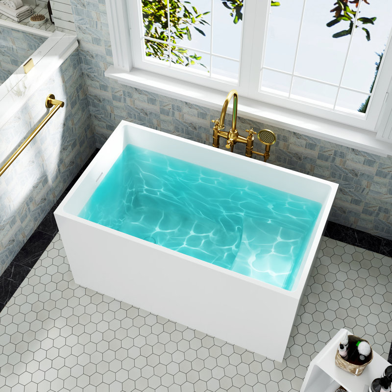 CASAINC 43.3" Rectangle Acrylic Freestanding Soaking White Bathtub With Built-in Seat