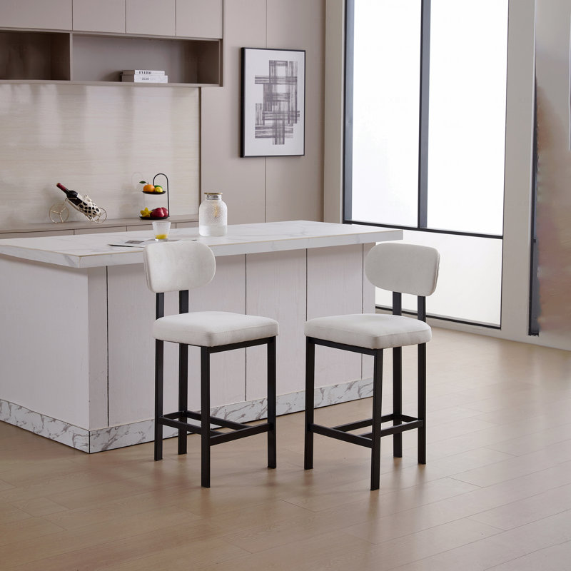 Ensemble de 2 chaises de salle à manger, tabourets de bar, tabourets de bar modernes à hauteur de comptoir en tissu, chaises d'îlot de cuisine avec pieds en métal