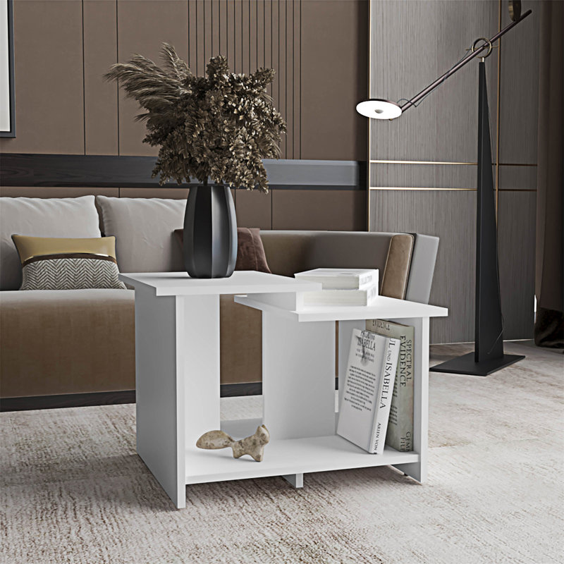 Table basse de 23,6 po avec tablette ouverte, espace de rangement pour bureau personnel, Blanc
