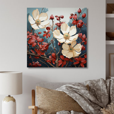 Tranquil White And Red Dogwood Flower II - Dogwood Wall Art