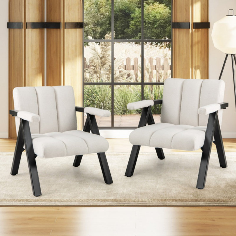 Fauteuil d'appoint surdimensionné avec structure en métal et accoudoirs, Beige