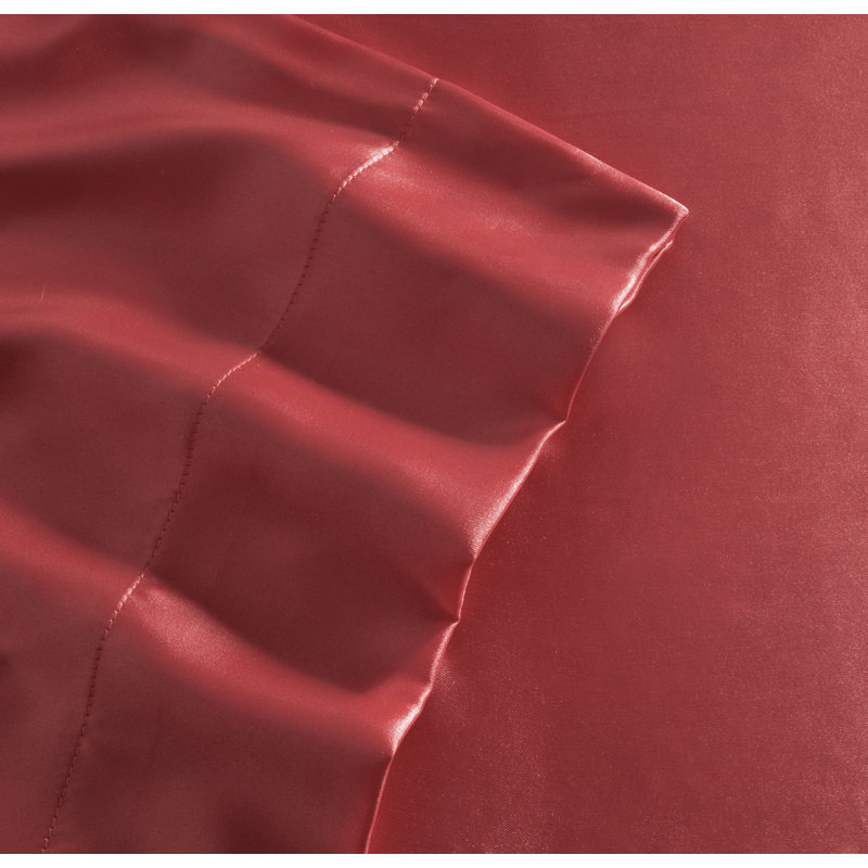 Luxurious Red Satin Polyester Full Sheet Set