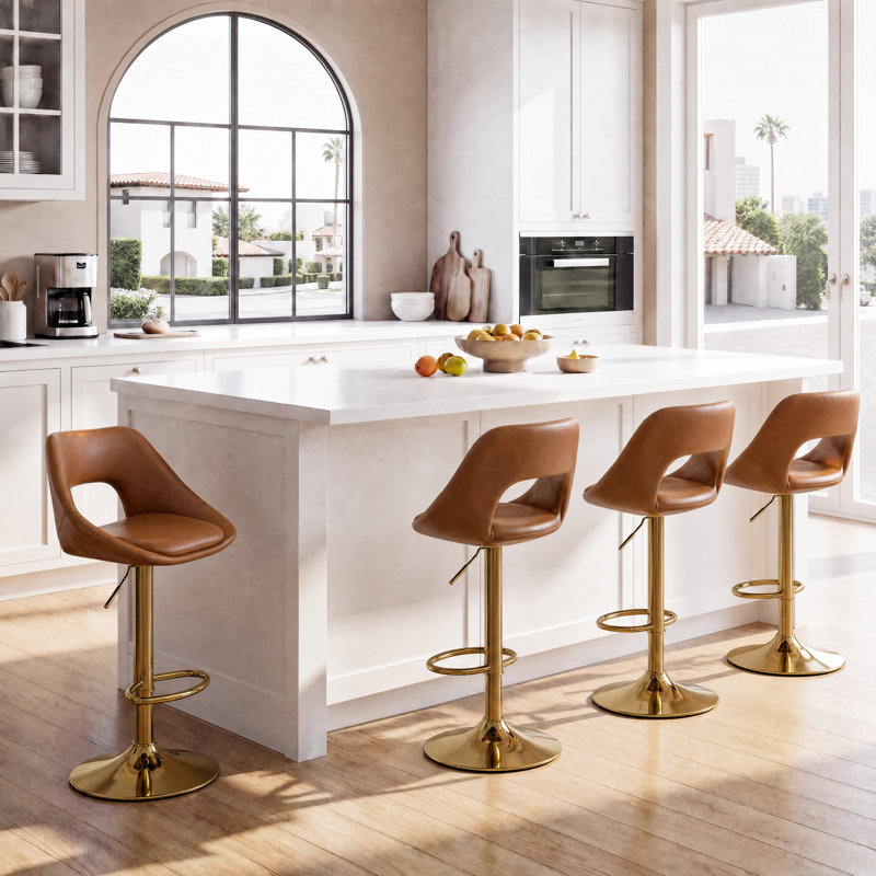 Upholstered PU Leather Bar Stools Modern Swivel Counter Stool with Hollow Backrest for Home Bar Kitchen