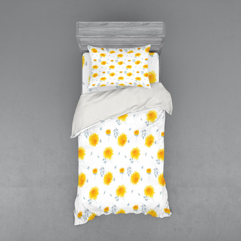 Ensemble de housse de couette jaune en microfibre, Housse de couette simple TG + 2 articles suppléme