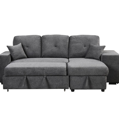 Reversible -Bed With Side Shelf And 2 Convenient Stools. Storage Chaise. Velvet Cover. Blue Black For Living Area Comfy Sleeper Bed Chaise Stools, Pull-Out Design Small Spaces, Upholstery,