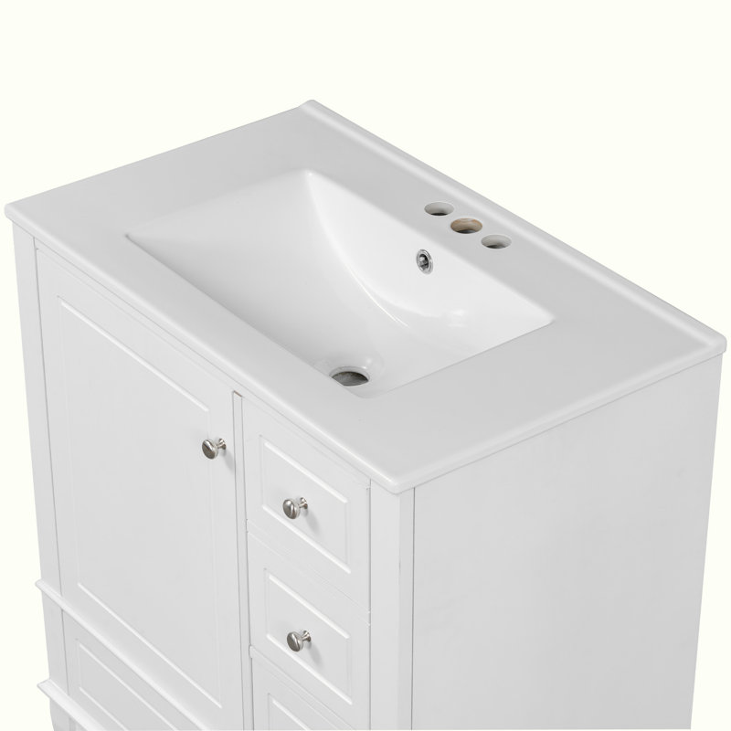 Meuble-lavabo avec lavabo et armoire avec tiroirs, Blanc, Argent argent