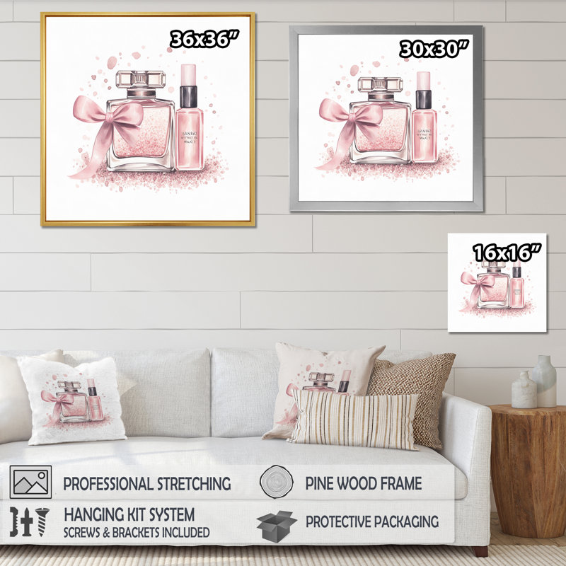 Illustration de maquillage élégant sur toile rose, H 16 po x l 16 po x P 1 po, Toile tendue