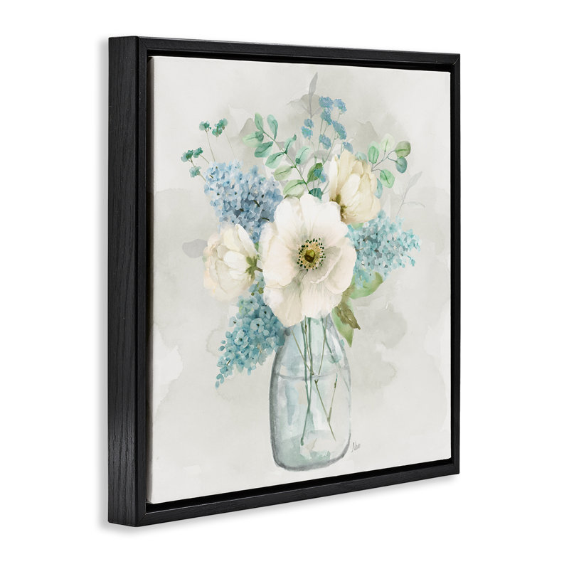 Bouquet Centric dans des tons doux, Cadre flottant noir de jais, H 18 po x l 18 po