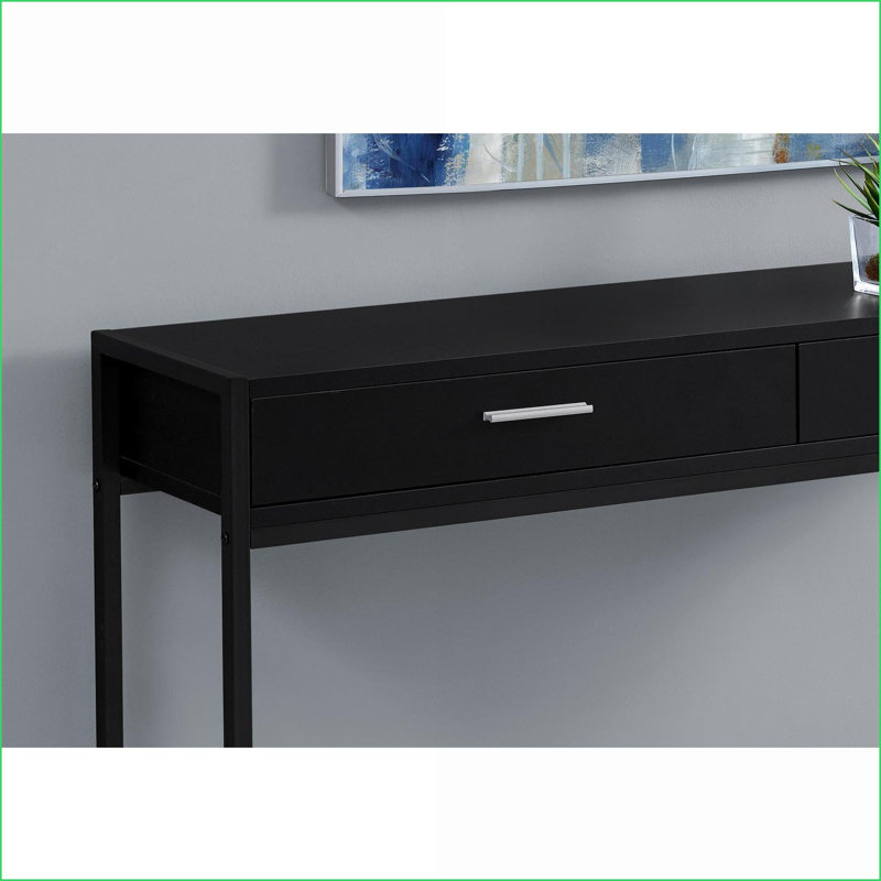 Table basse contemporaine compacte avec 2 tiroirs de rangement, stratifié noir et amp; Métal pour les petits espaces de vie