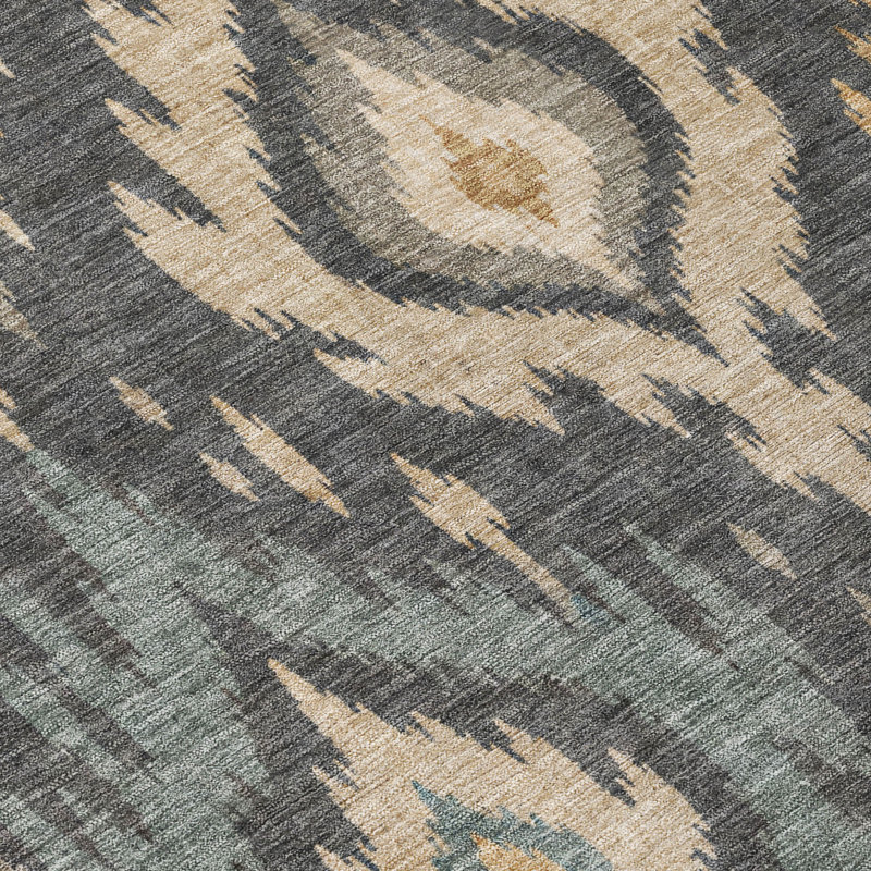 Tapis Chantille ACN3073 Ikat lavable à la machine pour intérieur/extérieur, Gris anthracite, 3 pi x 5 pi
