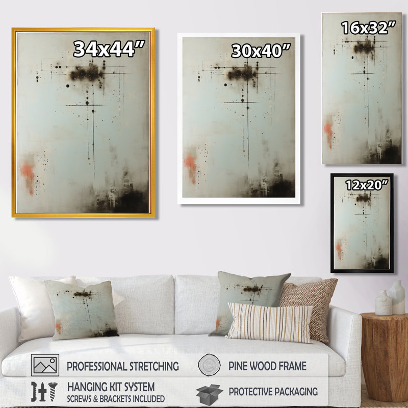 Conundrum Minimal Grey Black - reproduction d'art abstrait, H 20 po x l 12 po x P 1 po, Toile avec cadre flottant brun